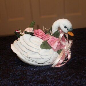 Porcelain Swan with Flowers Figurine